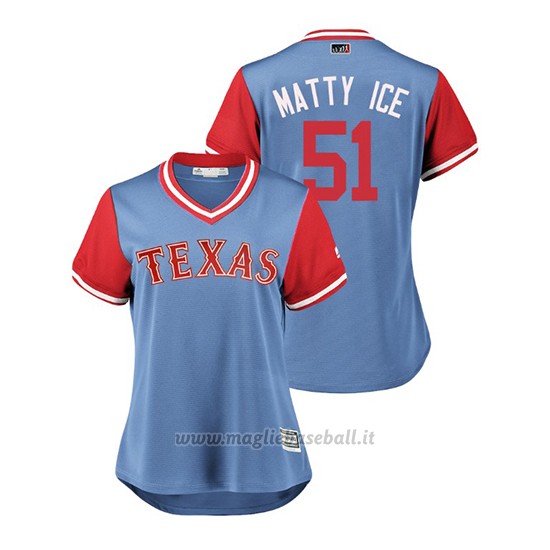 Maglia Baseball Donna Texas Rangers Matt Bush 2018 Llws Players Weekend Matty Ice Light TOrnto Blue Jays